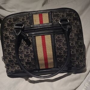 Monogram Canvas Satchel with Red Stripe
